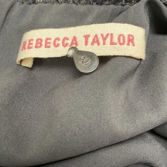 REBECCA TAYLOR size 8 Crew Neck Tweed Leather Trim Raw Edge Dress Charcoal Gray - Picture 7 of 9